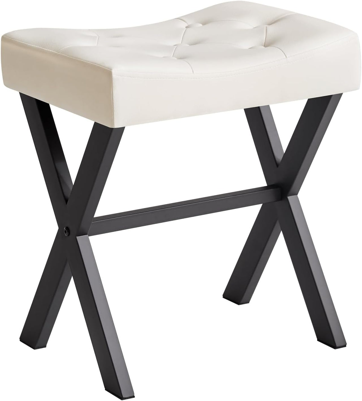 U-Shaped Linen Vanity Stool, X-Leg Makeup Chair