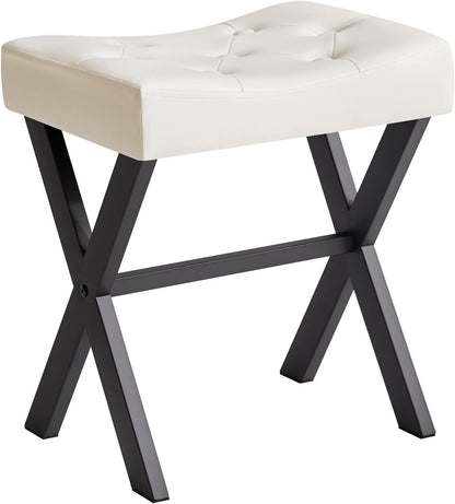 U-Shaped Linen Vanity Stool, X-Leg Makeup Chair