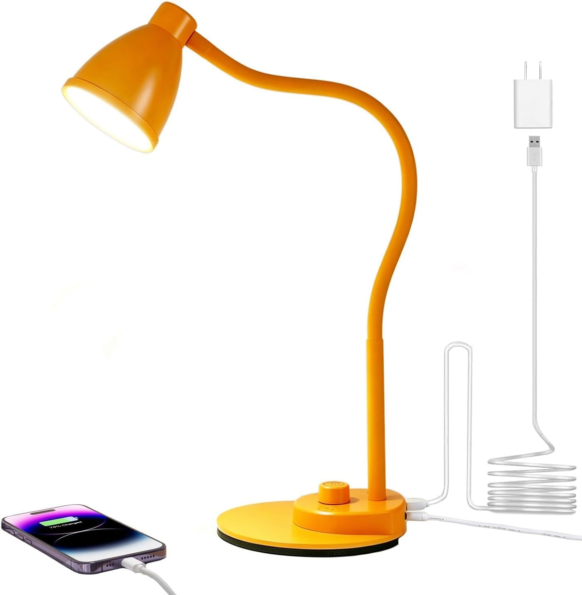Auto-Dimming LED Desk Lamp – USB Charging, Flexible Neck for Office & Bedside