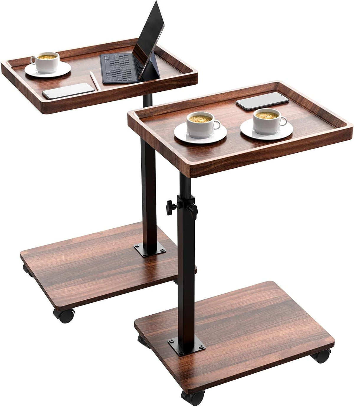Adjustable Height C Table – 360° Swivel Couch Side Table, Slides Under Sofa, Walnut Brown