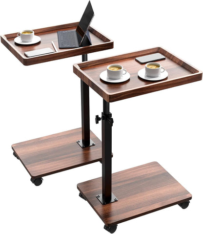 Adjustable Height C Table – 360° Swivel Couch Side Table, Slides Under Sofa, Walnut Brown