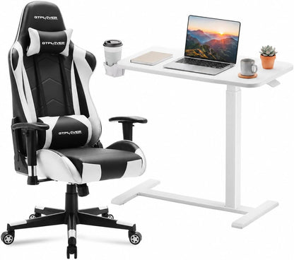 Mobile Standing Desk – 28" Adjustable Overbed/Bedside Workstation w/Lockable Wheels