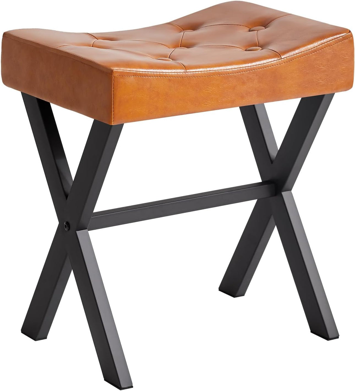 U-Shaped Linen Vanity Stool, X-Leg Makeup Chair