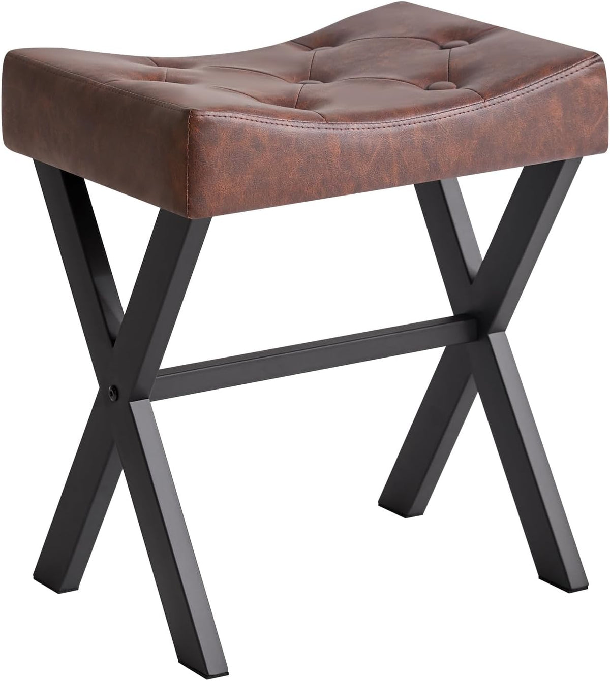 U-Shaped Linen Vanity Stool, X-Leg Makeup Chair