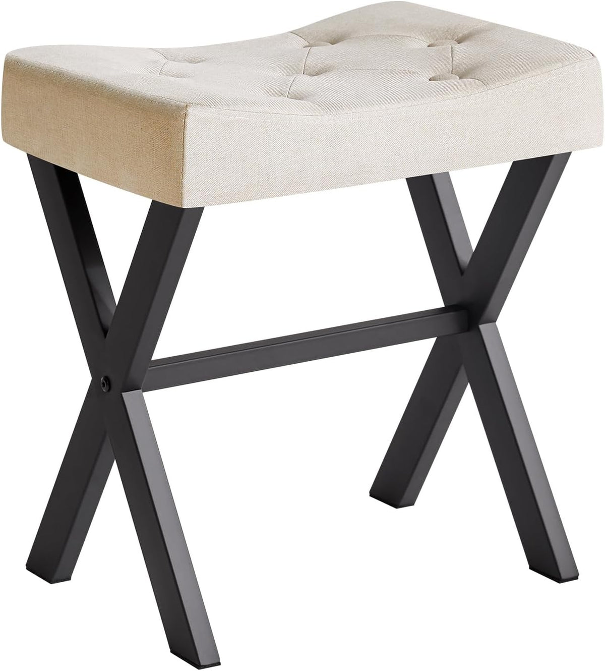 U-Shaped Linen Vanity Stool, X-Leg Makeup Chair