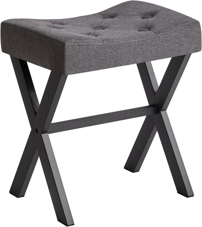 U-Shaped Linen Vanity Stool, X-Leg Makeup Chair