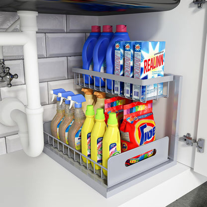 L-Shaped Under Sink Organizer, 2-Tier Pull Out Shelf