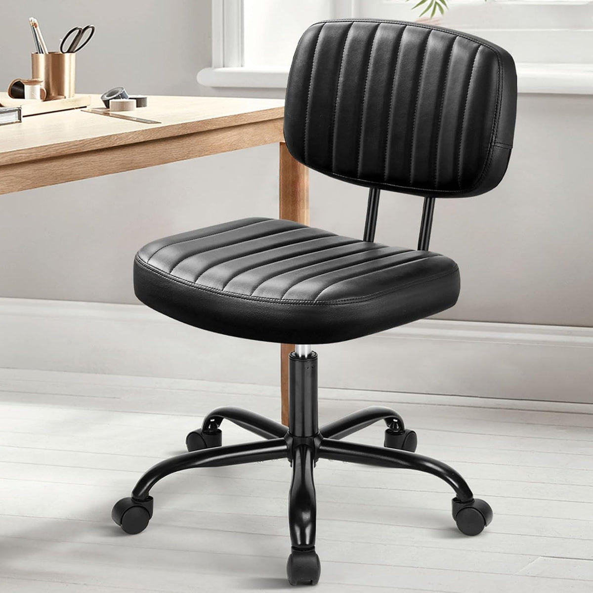 Small Office Chair, PU Leather with Lumbar Support