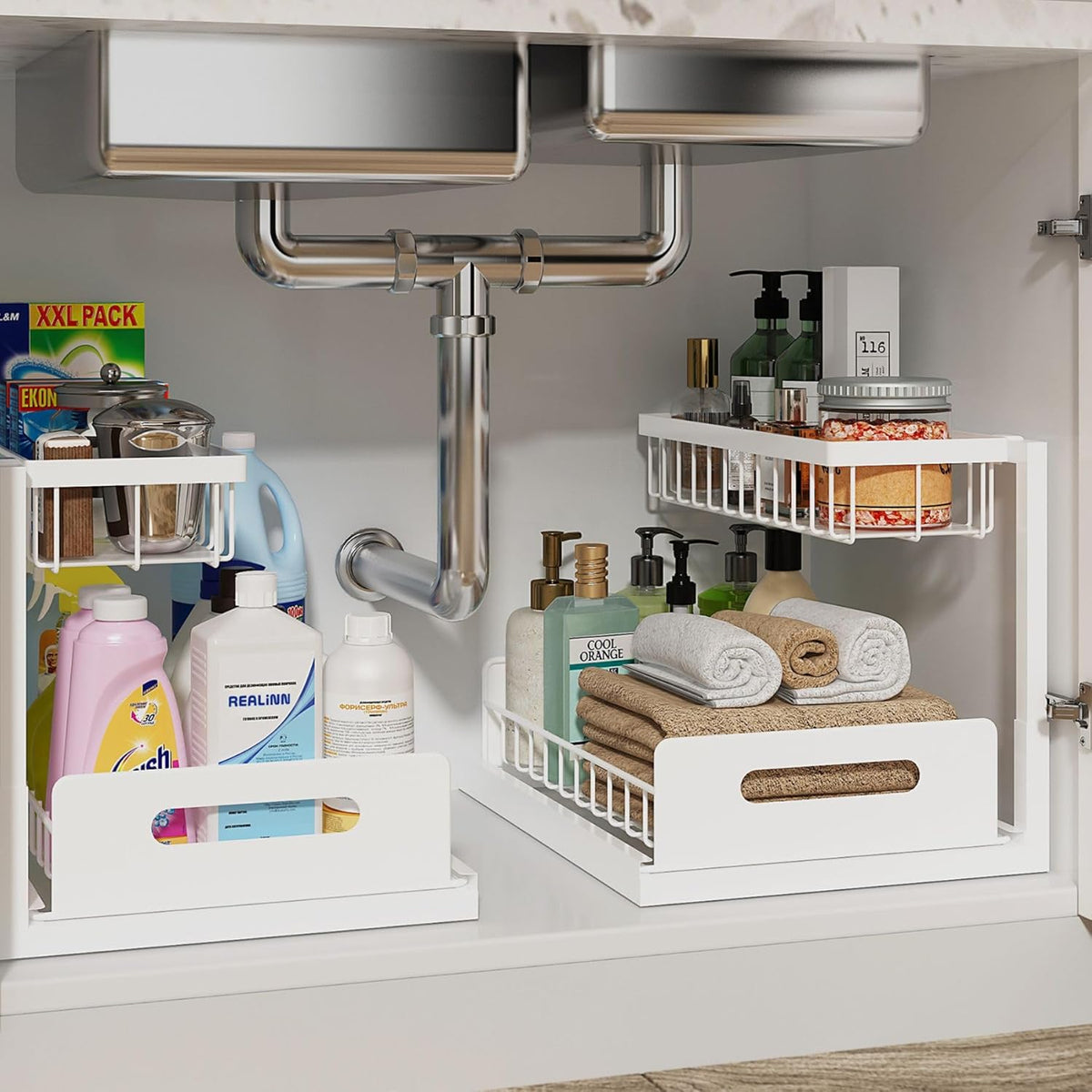 L-Shaped Under Sink Organizer, 2-Tier Pull Out Shelf