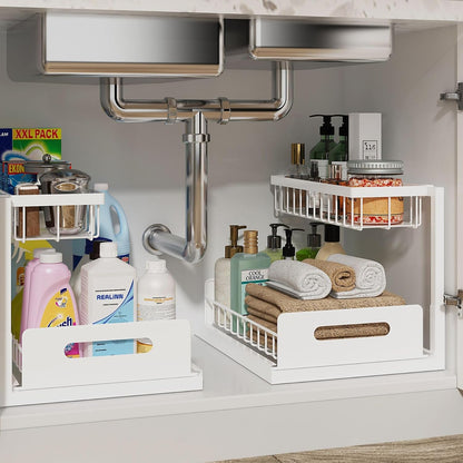 L-Shaped Under Sink Organizer, 2-Tier Pull Out Shelf