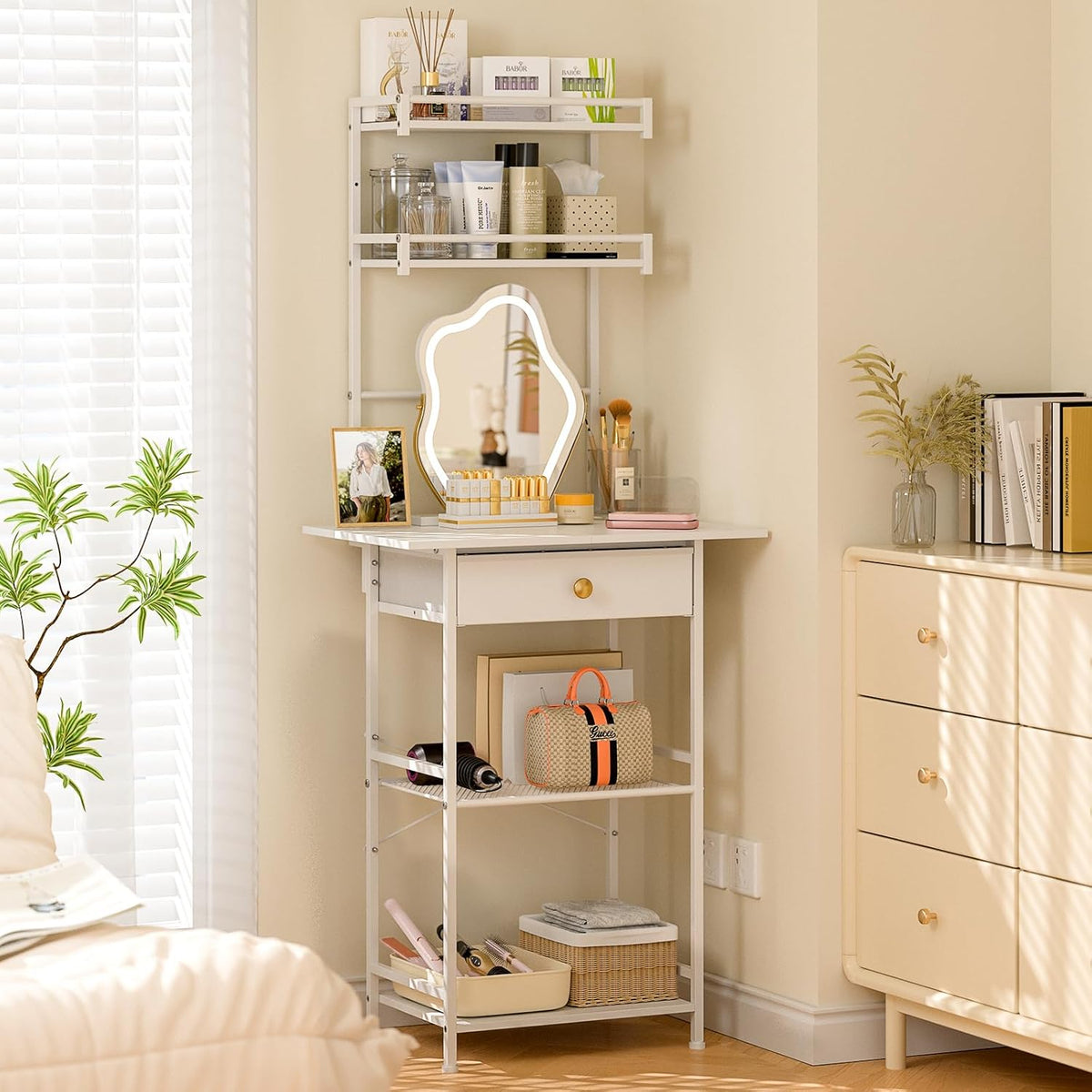 3IngSeagulls Small Vanity Desk with Fabric Drawers, 23.6" Wide