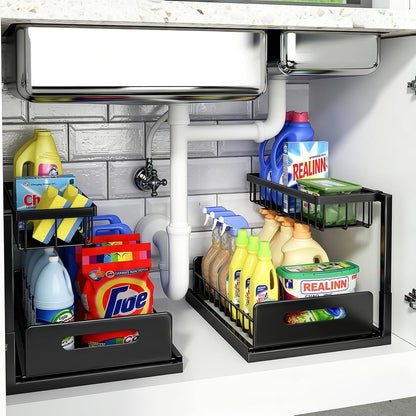 L-Shaped Under Sink Organizer, 2-Tier Pull Out Shelf