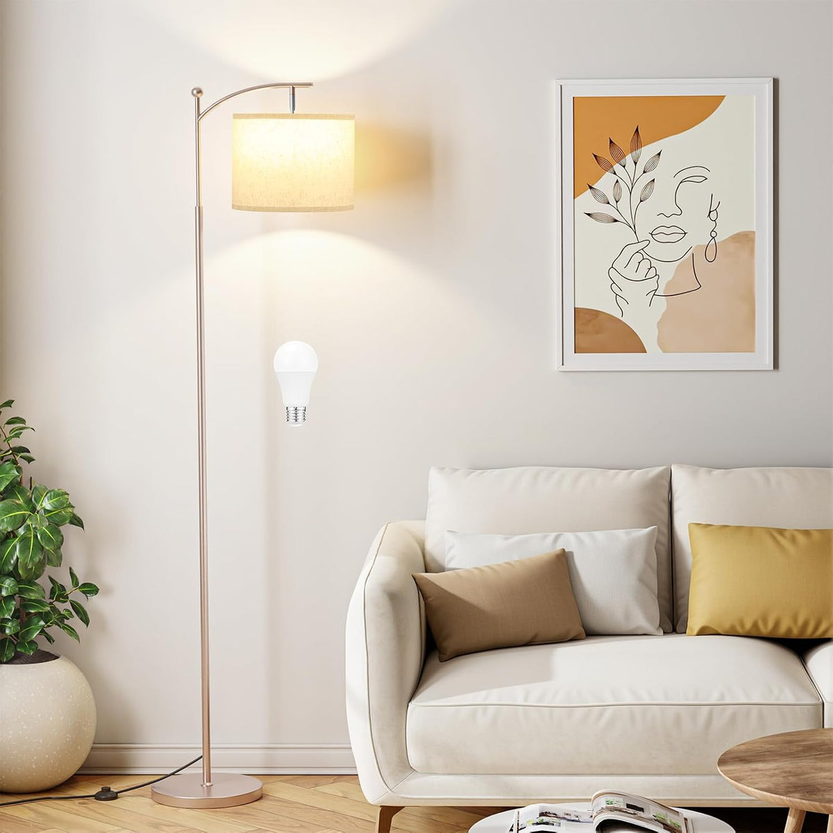 60" Modern Floor Lamp with Adjustable Linen Shade, 9W LED