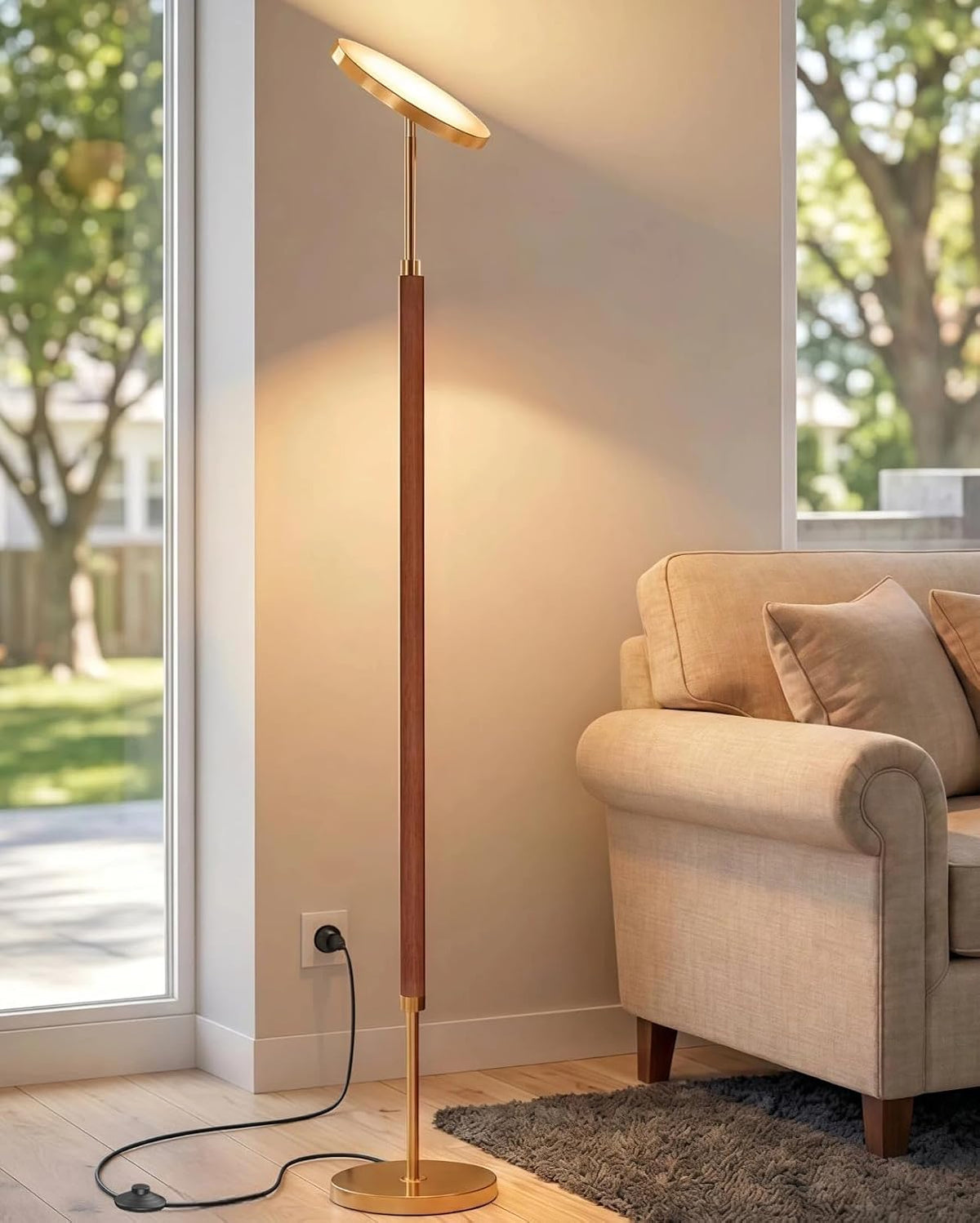 Wood Torchiere Floor Lamp – Dimmable Uplight for Living Room & Bedroom