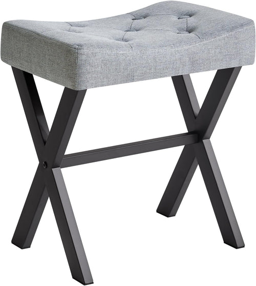 U-Shaped Linen Vanity Stool, X-Leg Makeup Chair