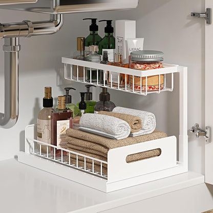 L-Shaped Under Sink Organizer, 2-Tier Pull Out Shelf