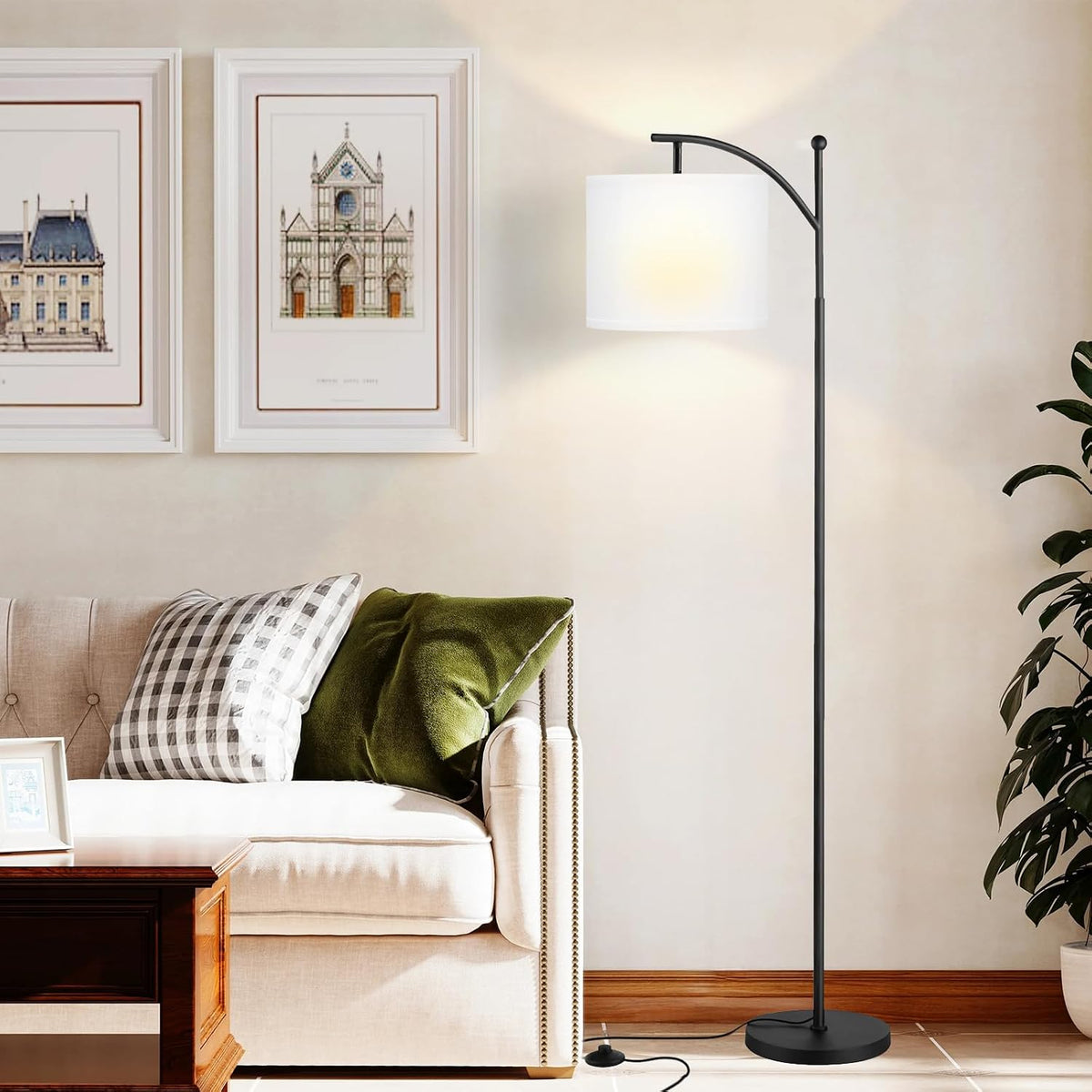 60" Modern Floor Lamp with Adjustable Linen Shade, 9W LED