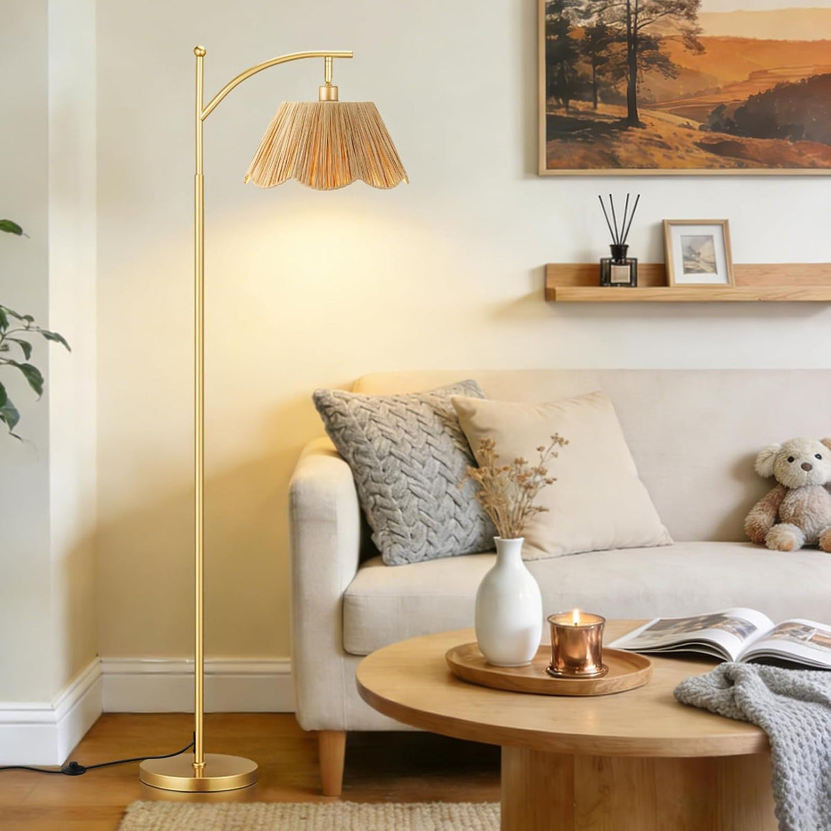60" Modern Floor Lamp with Adjustable Linen Shade, 9W LED