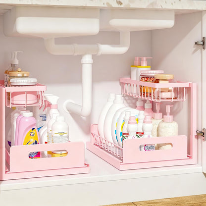 L-Shaped Under Sink Organizer, 2-Tier Pull Out Shelf