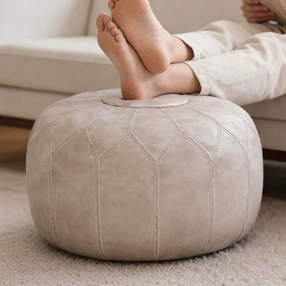 Faux Leather Pouf Ottoman Cover, Unstuffed, Brown
