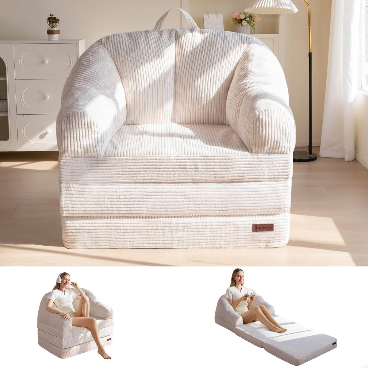Folding Sofa Bed with Backrest, 2-in-1 Convertible Floor Couch
