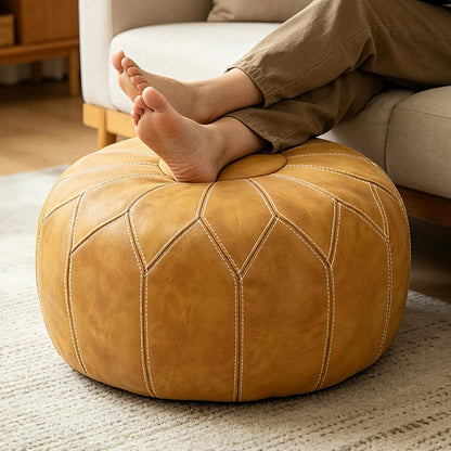 Faux Leather Pouf Ottoman Cover, Unstuffed, Brown