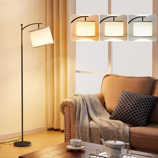 60" Modern Floor Lamp with Adjustable Linen Shade, 9W LED