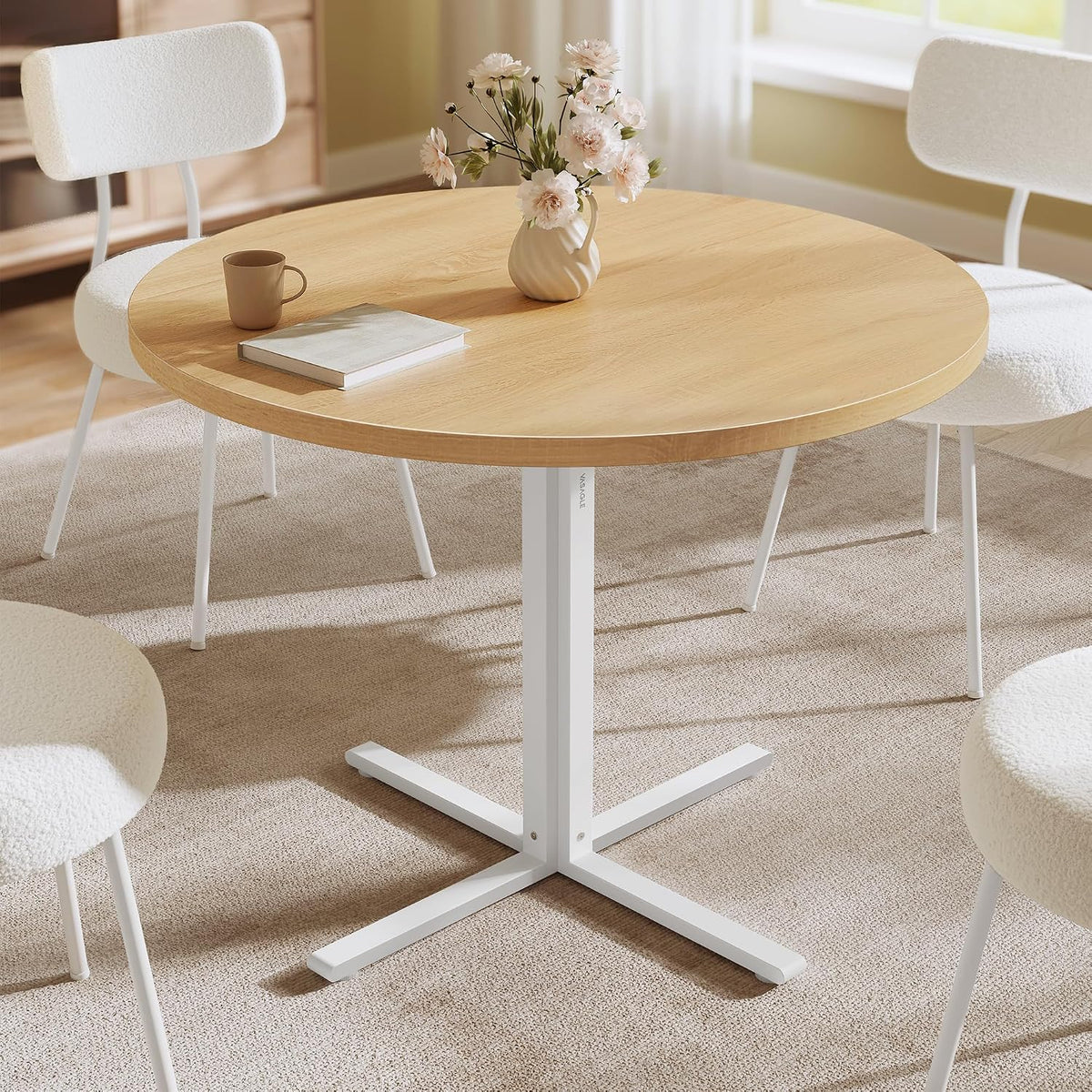 31.5" Round Dining Table for 4, Steel Frame, Oka Beige