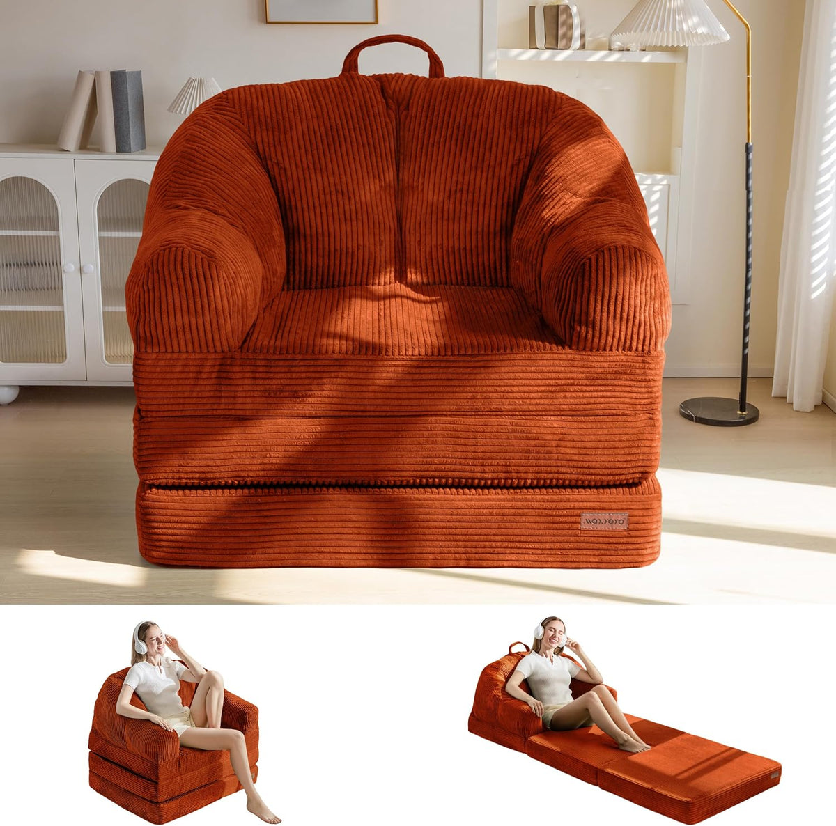 Folding Sofa Bed with Backrest, 2-in-1 Convertible Floor Couch