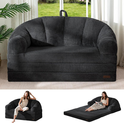 Folding Sofa Bed with Backrest, 2-in-1 Convertible Floor Couch