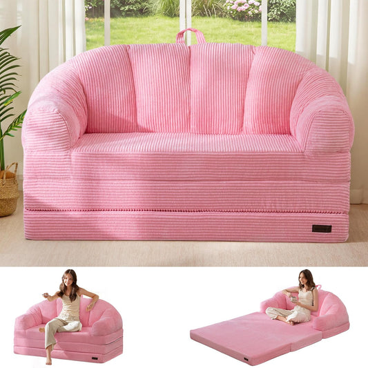 Folding Sofa Bed with Backrest, 2-in-1 Convertible Floor Couch