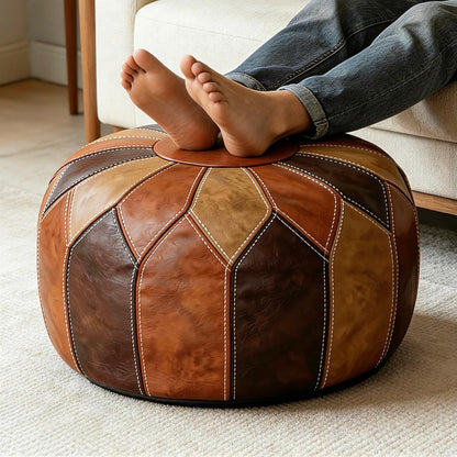 Faux Leather Pouf Ottoman Cover, Unstuffed, Brown