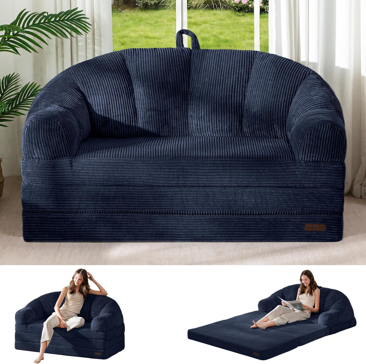 Folding Sofa Bed with Backrest, 2-in-1 Convertible Floor Couch
