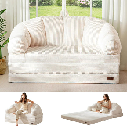 Folding Sofa Bed with Backrest, 2-in-1 Convertible Floor Couch