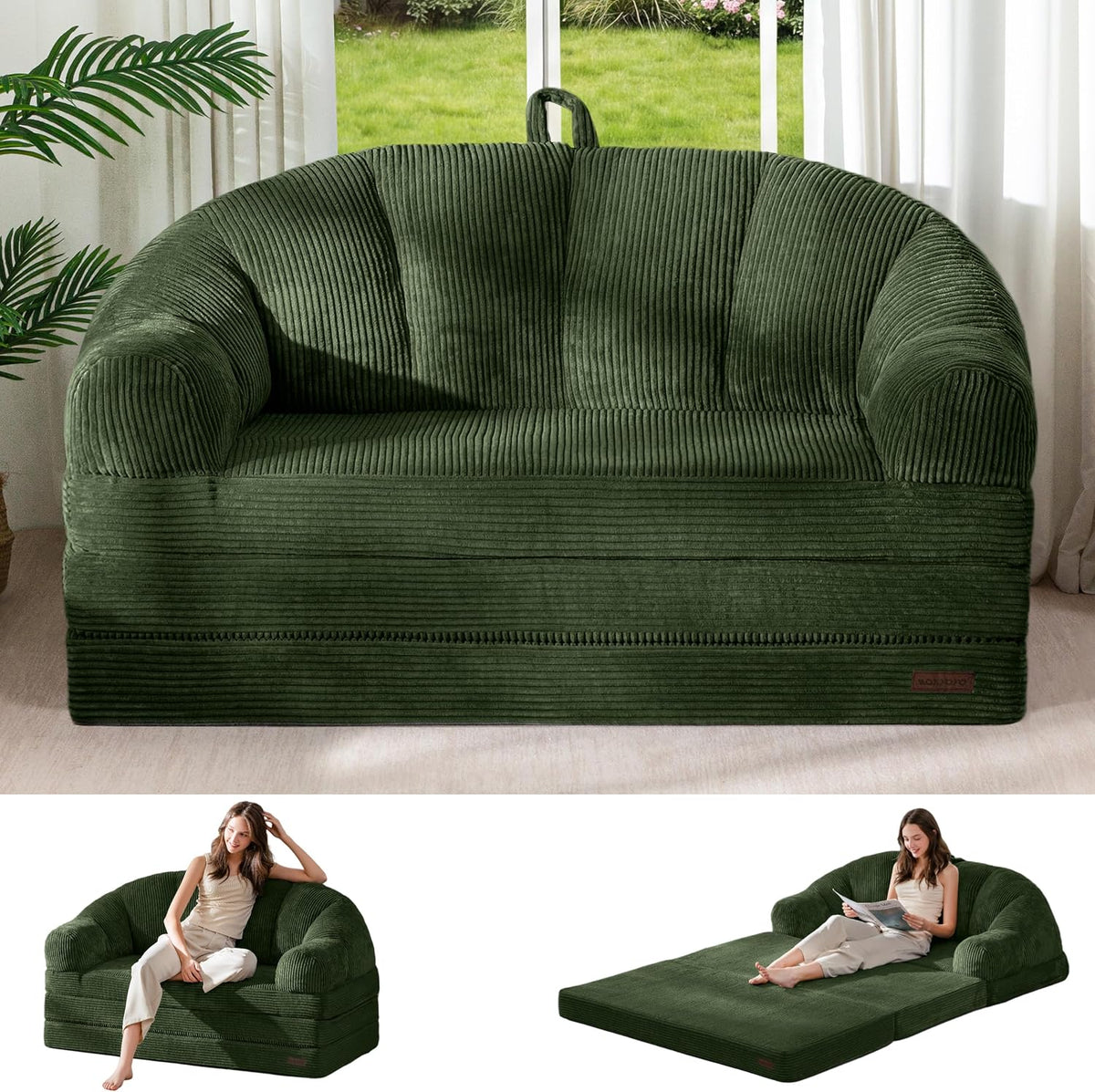 Folding Sofa Bed with Backrest, 2-in-1 Convertible Floor Couch